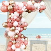 Egmy Toy 122Pcs Balloon Garland Arch Kit, Double Stuffed Rose Pink Balloons and Nude White Balloons,Pastel Hot Pink balloons Garland for Girls Birthday Baby Shower Princess Theme Party Decorations
